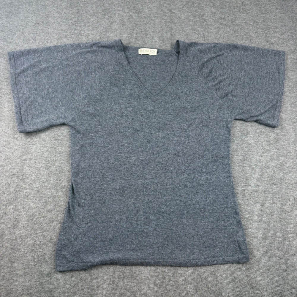 Synergy Organic Clothing V-Neck Knit Top Womens Medium Gray Pashmina Wool Blend